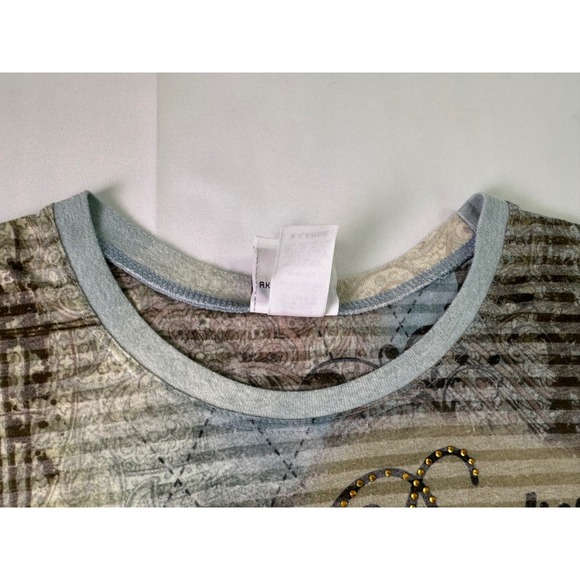 Vintage Harley Davidson Womens XL Burn Out Graphic T Shirt Blue‎ Floral Paisley - Picture 9 of 10